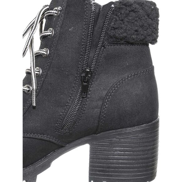 Bamboo Sherpa Cuffed Mucker Combat Ankle Boots | Faux Suede Lace-Up Booties - Picture 7 of 7